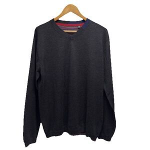 Robert Graham Men's Size‎ XL V-Neck Dark Gray Wool Knit Lightweight Sweater euc